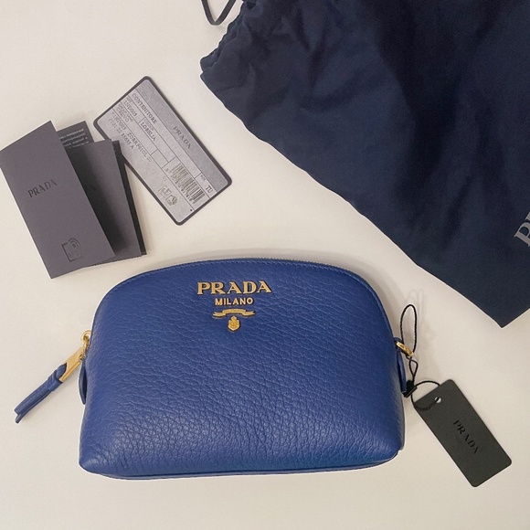 PRADA Cervo Deerskin Leather Cosmetic Pouch Contenitore in Lobelia Blue - Picture 1 of 9